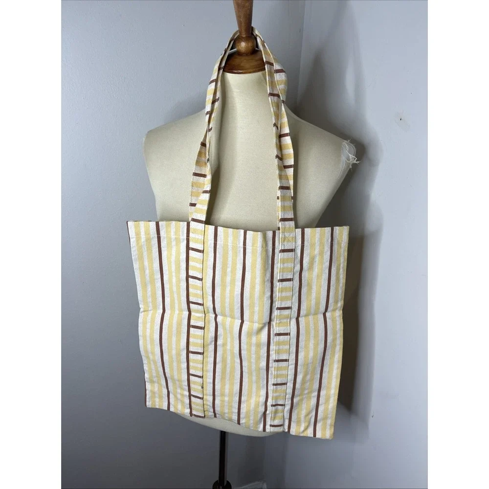 Sezane et Octobre Editions Cotton Tote Bag Tall Brick Stripe Print Yellow Brown